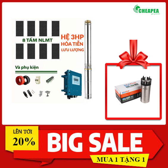 Hệ thống Bơm hỏa tiễn Năng Lượng Mặt Trời 2200W – Lưu lượng (Tặng kèm Bơm Seaflo)