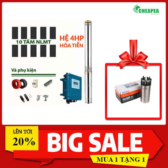 Hệ thống Bơm hỏa tiễn Năng Lượng Mặt Trời 1500W (Tặng kèm Bơm chìm Seaflo)
